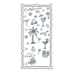 California Coastal Doodle Red & White Beach Towel