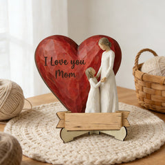 Custom Red Heart Mother & Daughter Wooden Plaque – Personalized Name Mother’s Day Stand – Legacy Gift for Moms