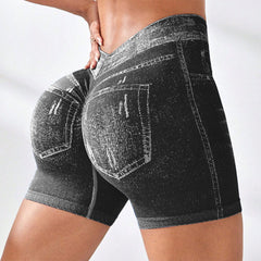 Jeans-like seamless fitness cycling shorts, personalized with your name, suitable for both gym and casual occasions