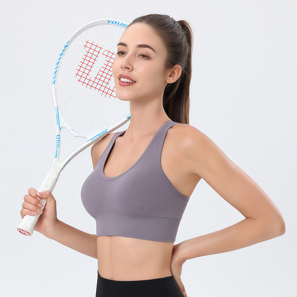 Custom Logo Crisscross Back Sports Bra Women, U Neck Double Strap Scrunch Back Longline Yoga Workout Crop Top, Customizable Private Label Activewear Bra
