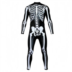 Glow-in-the-dark skeleton bodysuit, Halloween UV fluorescent skeleton cosplay outfit, stretchy long-sleeve leotard, electronic music party costume