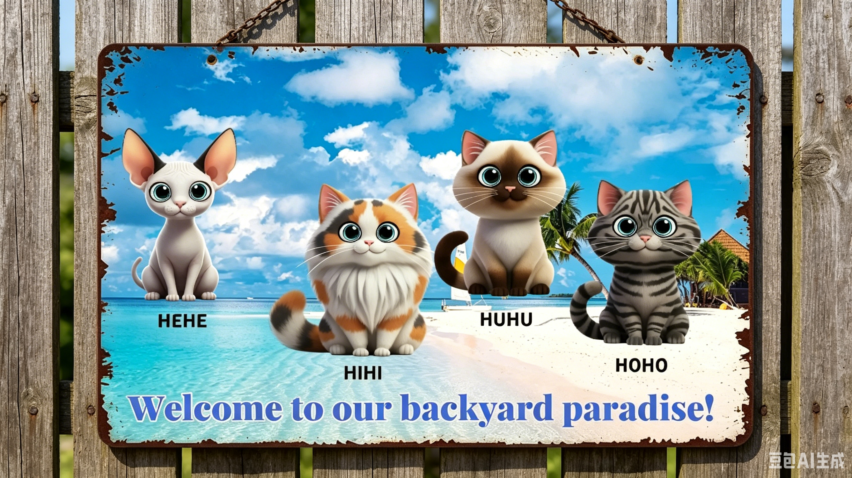 Custom Cat Names Backyard Paradise Metal Sign Beach Wall Decor