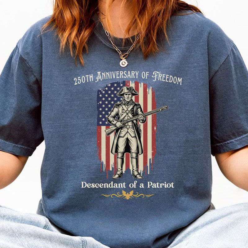 Custom Descendant of a Patriot Shirt, Vintage American Flag Graphic on Comfort Colors Tee, Revolutionary War Heritage TShirt, 250th Birthday