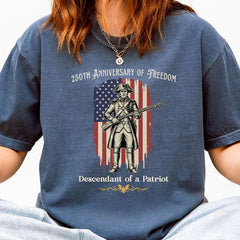 Custom Descendant of a Patriot Shirt, Vintage American Flag Graphic on Comfort Colors Tee, Revolutionary War Heritage TShirt, 250th Birthday