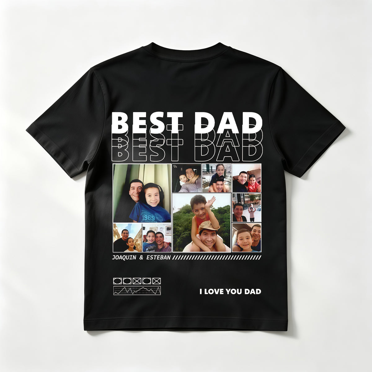 Custom "BEST DAD" Mosaic T-Shirt – Personalized Ultra-Detailed Multi-Photo Collage with 8+ Pictures and Custom Message – Unique DIY Father's Day Gift