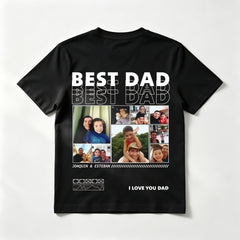 Custom "BEST DAD" Mosaic T-Shirt – Personalized Ultra-Detailed Multi-Photo Collage with 8+ Pictures and Custom Message – Unique DIY Father's Day Gift