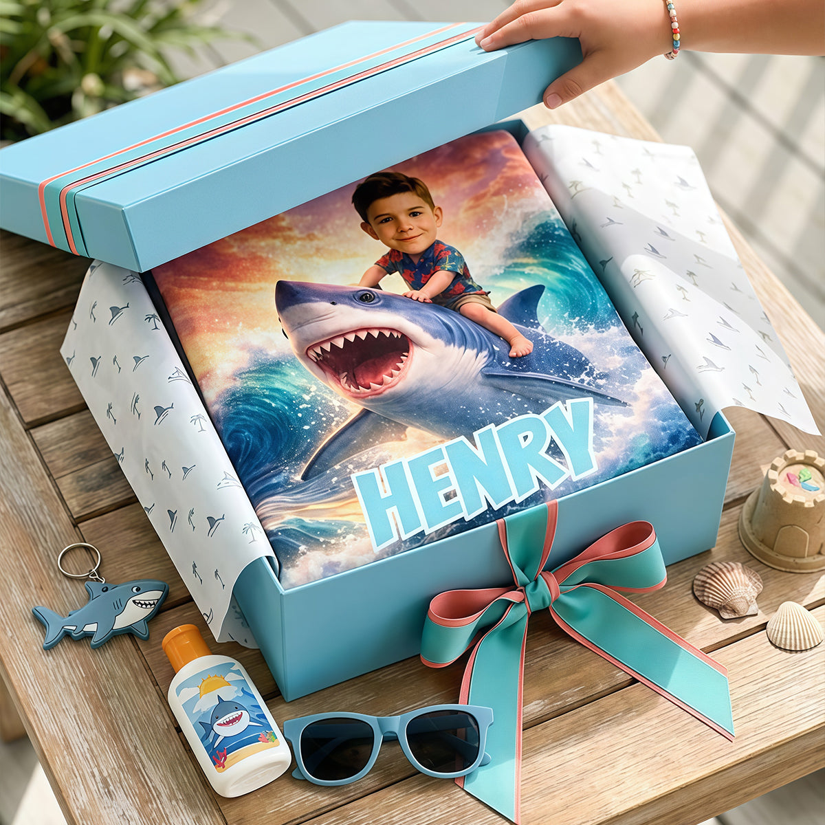 Personalized Shark Beach Towel, Custom Kids Pool Towels with Name, Summer Gift for Boys.