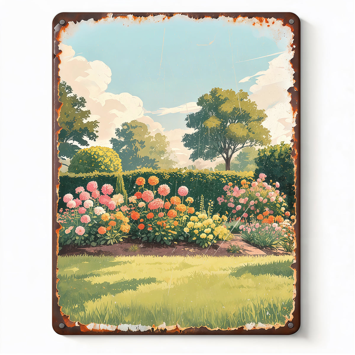 Custom Rustic Summer Flower Garden Landscape Metal Sign