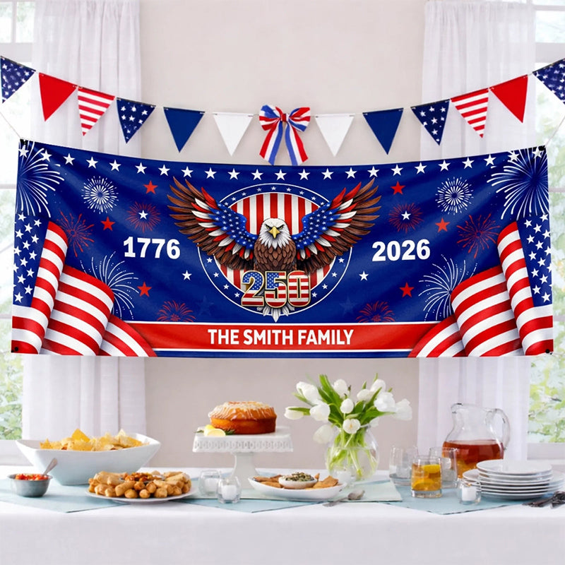Custom Horizontal Banner - Personalized America 250th Anniversary Gifts For Mom, Dad, Brother, Sister, Kids - Family Together Always