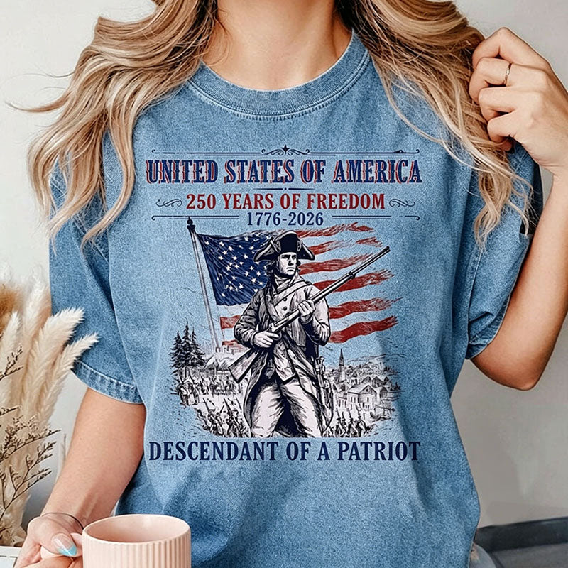 Custom Descendant of a Patriot Shirt, Personalized Revolutionary War Ancestry Tee, 1776-2026 USA 250th Anniversary, Genealogy Heritage Gift