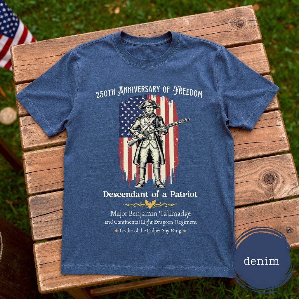 Custom Descendant of a Patriot Shirt, Vintage American Flag Graphic on Comfort Colors Tee, Revolutionary War Heritage TShirt, 250th Birthday