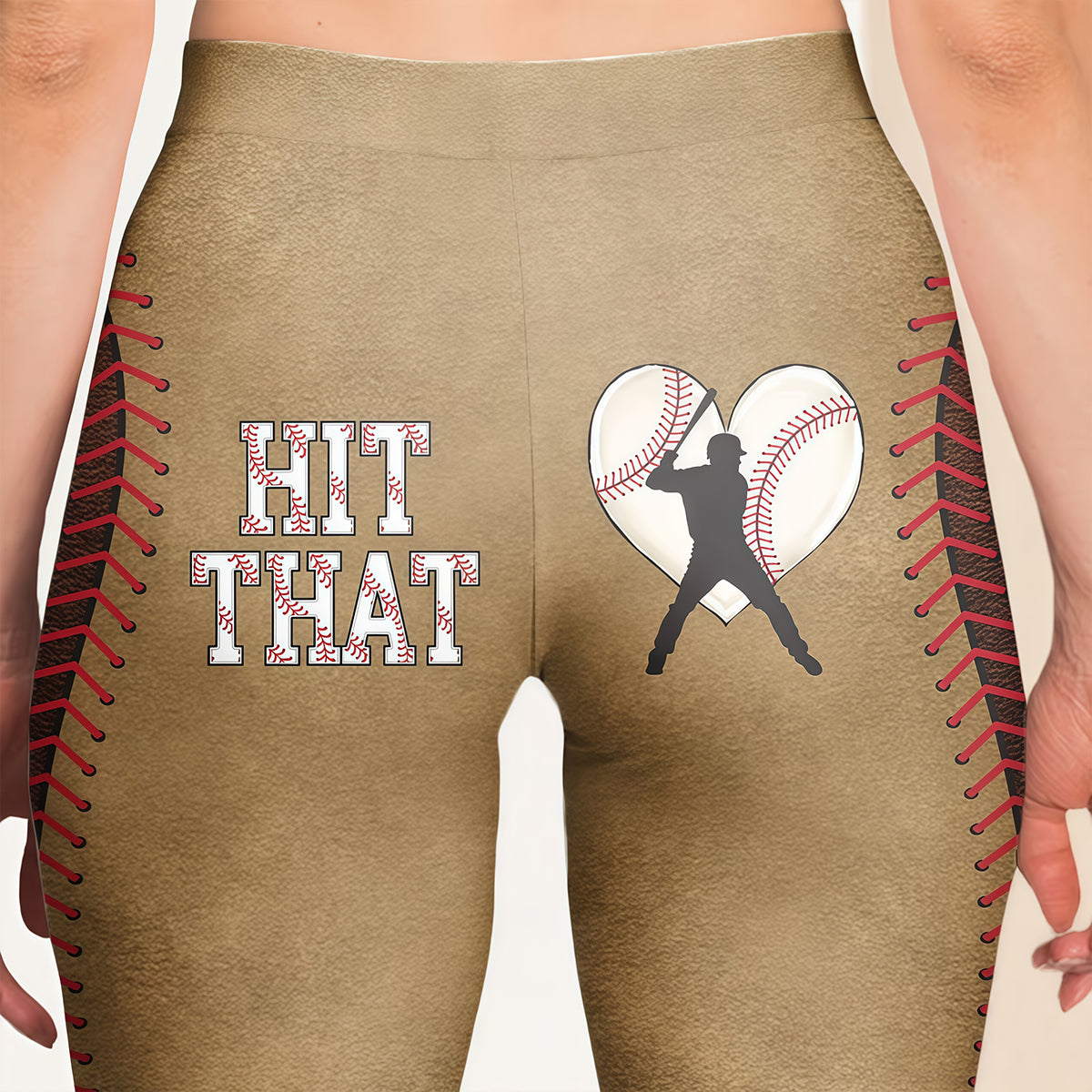 Customized Text Baseball Theme High-Waist Yoga Pants - "Hit That" Fun Graphic Butt-Lift Leggings with Personalized Heart & Stitches Design