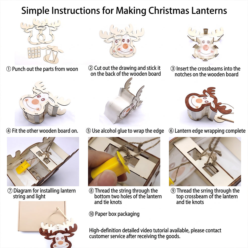 Lighted Wooden Reindeer Christmas Ornament, DIY Color Painting Elk Hanging Lamp, LED Wooden Christmas Tree Hanging Decoration for Holiday Decor