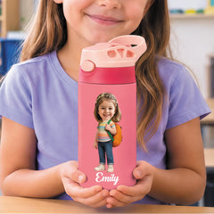 Custom Photo Kids Insulated Water Bottle - Personalized Back To School Gifts For Kids - Adventure Starts Here
