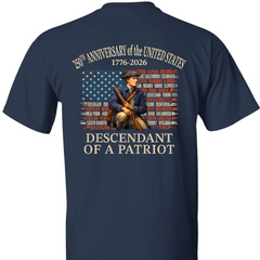 Custom Name Descendant of a Patriot Backside Shirt | Personalized 250 Years USA 1776–2026 T-Shirt