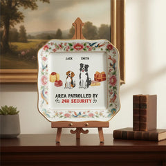 Custom Photo Ceramic Trinket Tray with Elegant Floral and Phoenix Bird Border-Area patrolled by 24h security