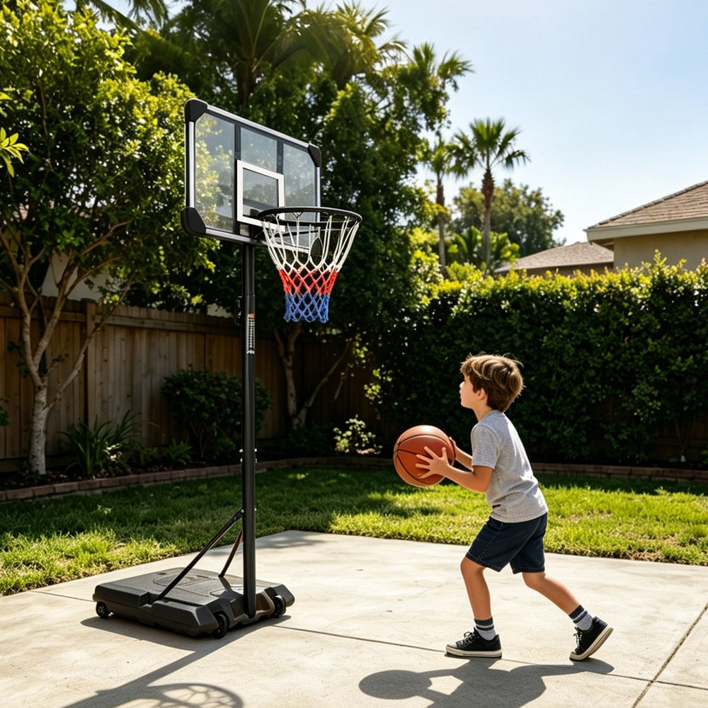 1Set Portable Kids Basketball Hoop With Wheels, Height Adjustable 5.6 To 7ft Basketball Goal System 