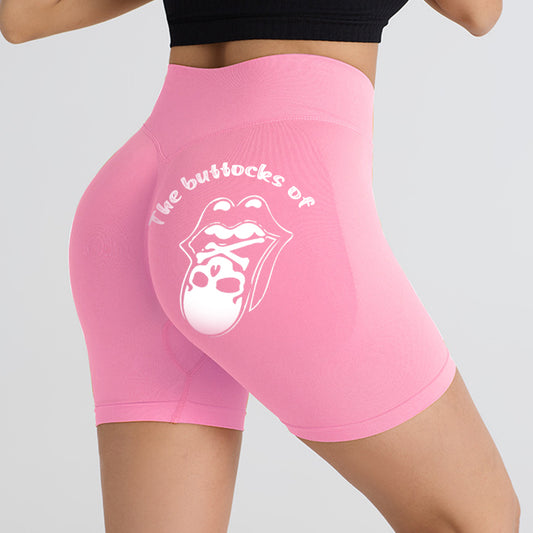 Personalized Pink Custom Name Yoga Shorts – DIY "The Buttocks of" Rock Style Skull & Tongue Graphic Shorts