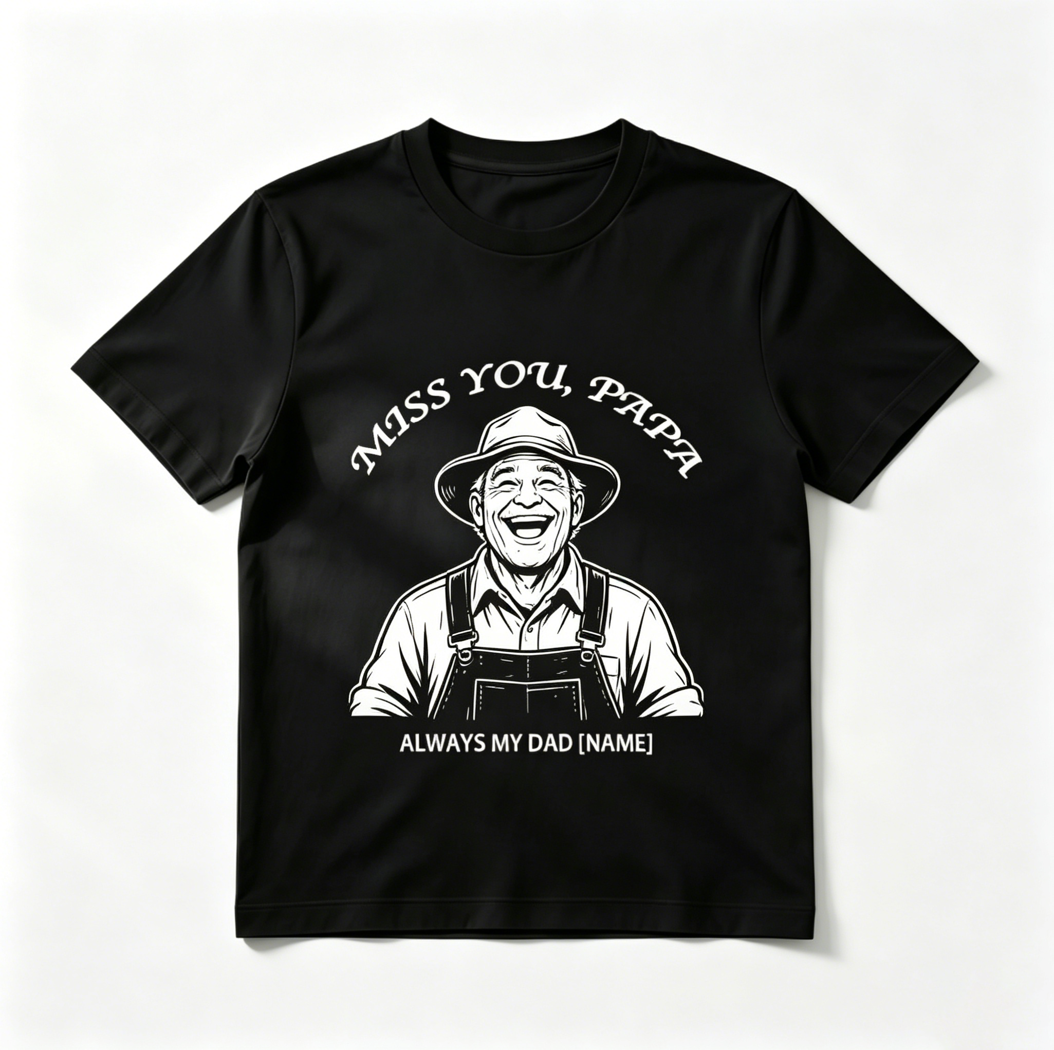 Custom Illustrated "Miss You, Papa" T-Shirt – Personalized Portrait Sketch & Name "Always My Dad" Tee – Unique DIY Memorial Gift