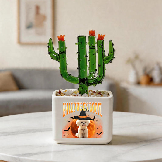 Customized Halloween Bootleg Pet Portrait Crystal Glass Cactus Ornament