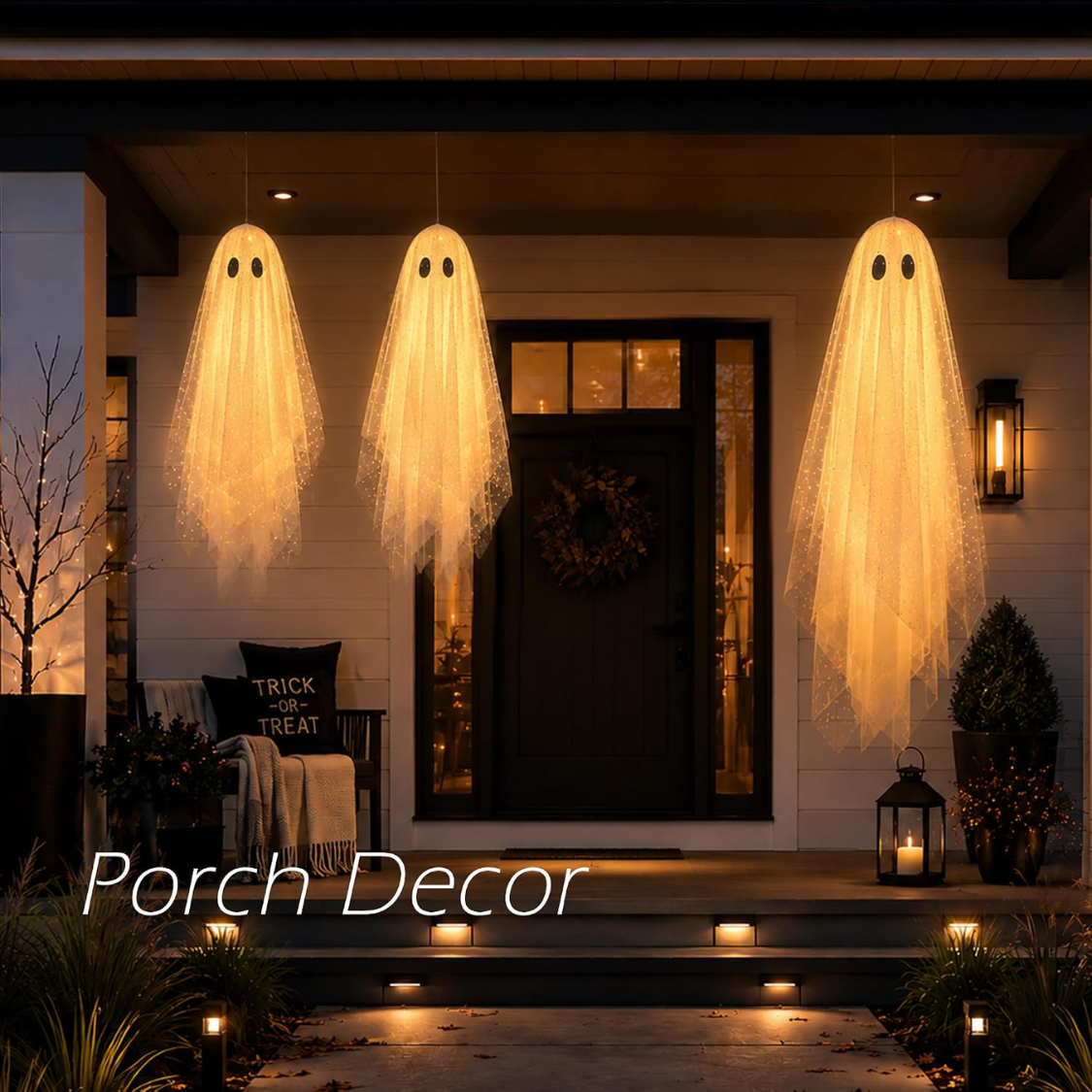 three hanging ghosts with remote timed LED lights - product photo 7 of 8