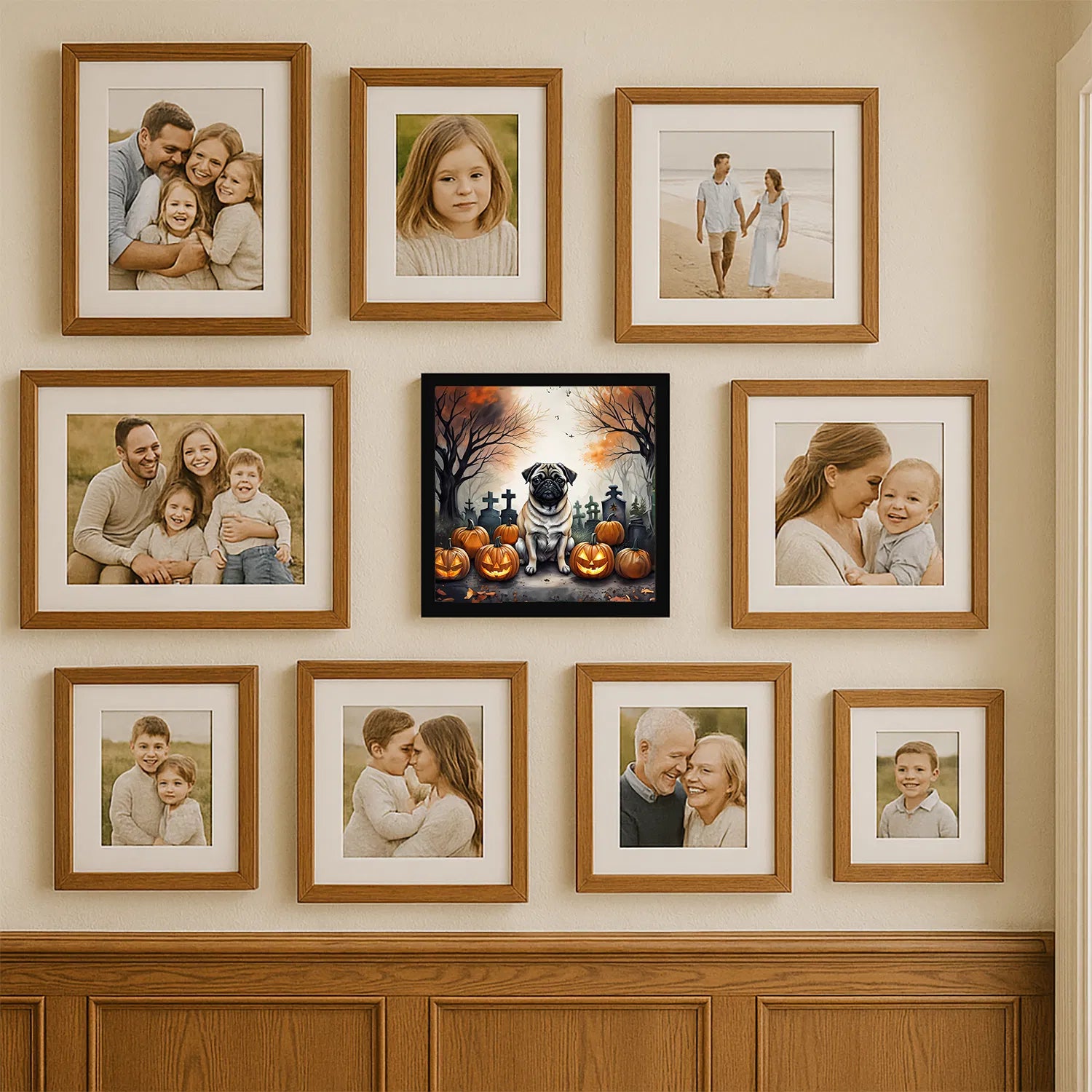 fawn pug halloween artwork on an 8 x 8 inch framed aluminum print - product photo 7 of 8