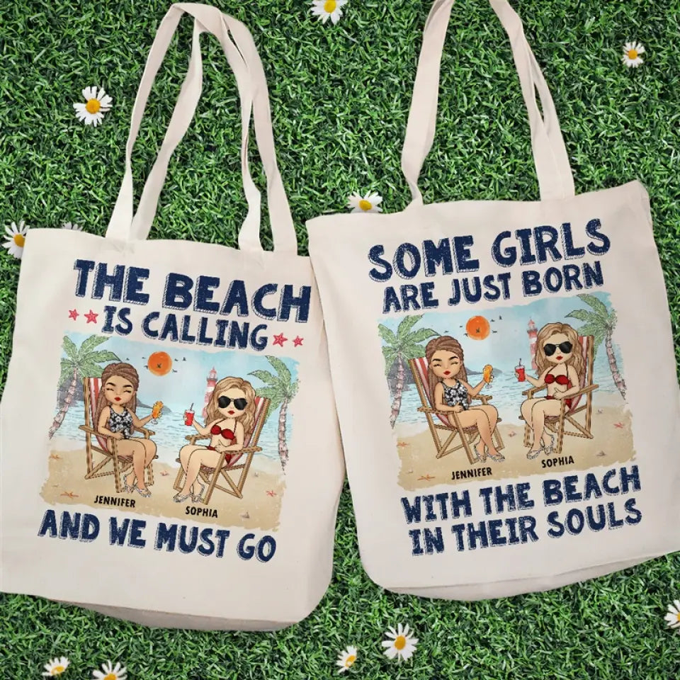 Life's A Beach & We're Just Enjoying The Waves - Bestie Personalized Custom Tote Bag - Summer Vacation Gift For Best Friends, BFF, Sisters