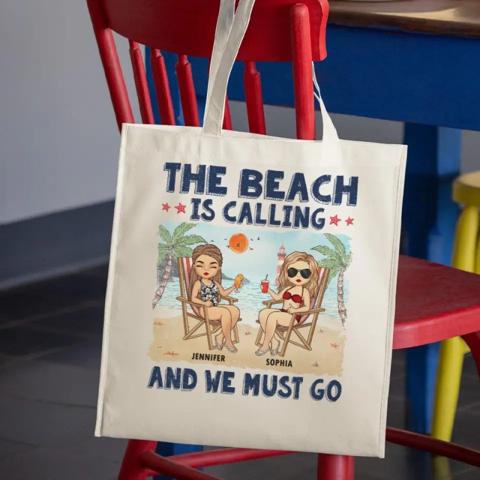 Life's A Beach & We're Just Enjoying The Waves - Bestie Personalized Custom Tote Bag - Summer Vacation Gift For Best Friends, BFF, Sisters