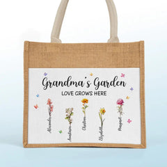 Grandma's Garden - Family Personalized Custom Tote Gift Bags, Jute Tote Bags, Beach Bags - Gift For Mom, Grandma