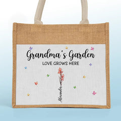 Grandma's Garden - Family Personalized Custom Tote Gift Bags, Jute Tote Bags, Beach Bags - Gift For Mom, Grandma