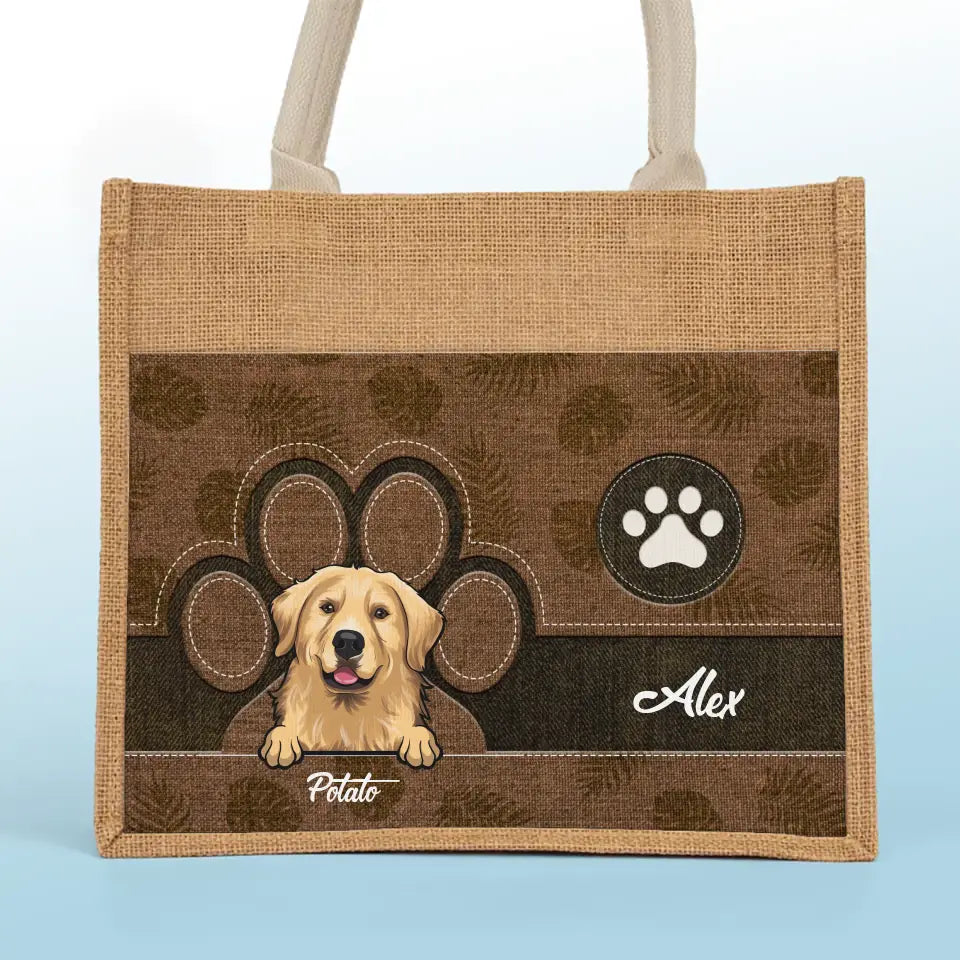 This Human Belongs To Us - Dog Personalized Custom Tote Gift Bags, Jute Tote Bags, Beach Bags - Gift For Pet Owners, Pet Lovers