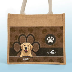 This Human Belongs To Us - Dog Personalized Custom Tote Gift Bags, Jute Tote Bags, Beach Bags - Gift For Pet Owners, Pet Lovers