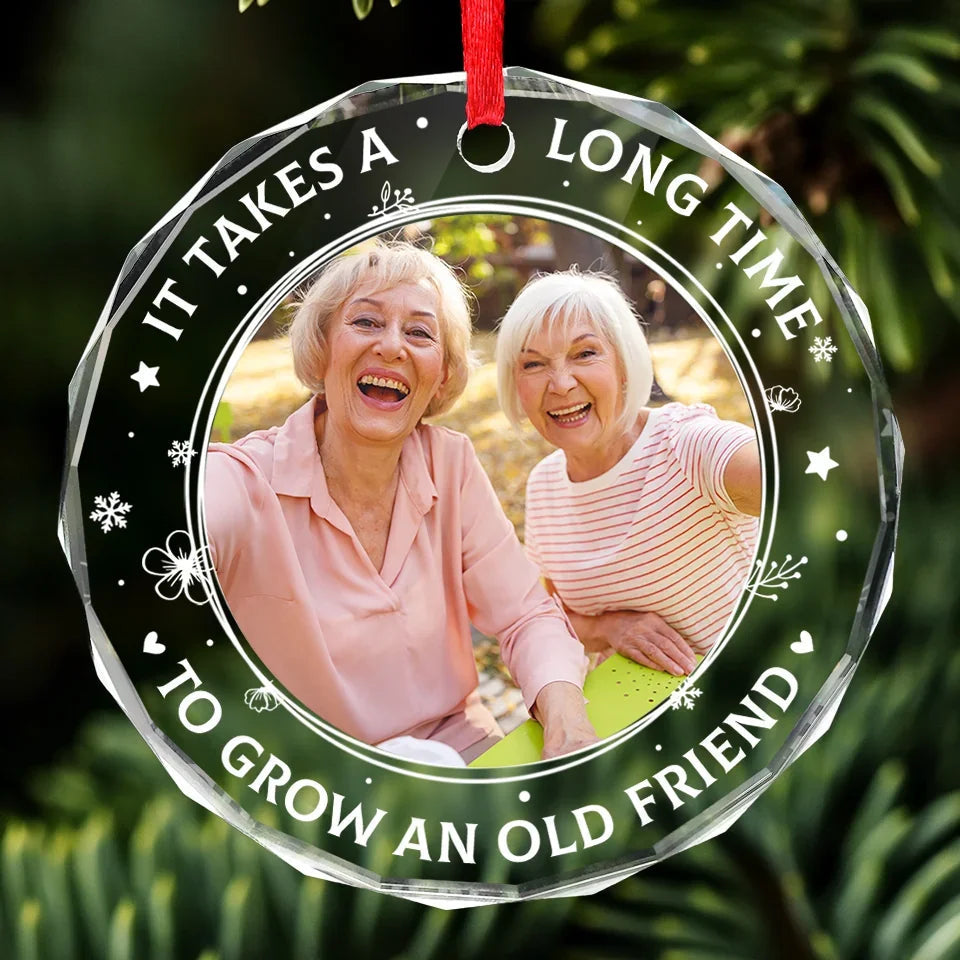Custom Photo Our Friendship Is A Beautiful Journey - Bestie Personalized Custom Circle Glass Ornament - Christmas Gift For Best Friends, BFF, Sisters