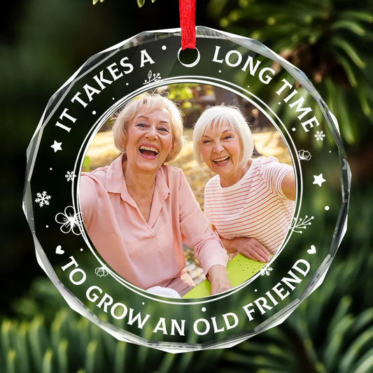 Custom Photo Our Friendship Is A Beautiful Journey - Bestie Personalized Custom Circle Glass Ornament - Christmas Gift For Best Friends, BFF, Sisters
