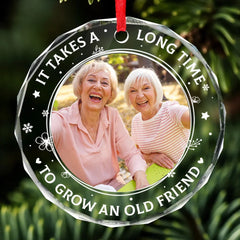 Custom Photo Our Friendship Is A Beautiful Journey - Bestie Personalized Custom Circle Glass Ornament - Christmas Gift For Best Friends, BFF, Sisters