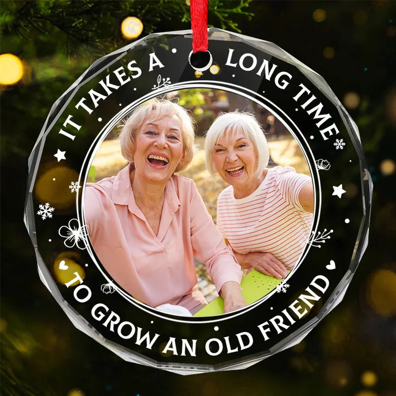 Custom Photo Our Friendship Is A Beautiful Journey - Bestie Personalized Custom Circle Glass Ornament - Christmas Gift For Best Friends, BFF, Sisters