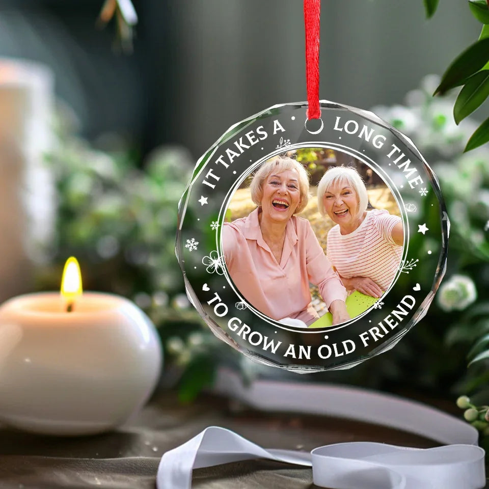 Custom Photo Our Friendship Is A Beautiful Journey - Bestie Personalized Custom Circle Glass Ornament - Christmas Gift For Best Friends, BFF, Sisters