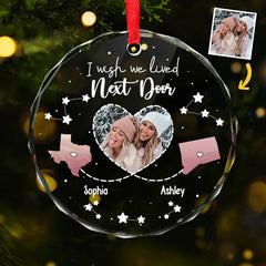 Custom Photo The Miles Between Us Don’t Change The Bond We Share - Bestie Personalized Custom Circle Glass Ornament - Christmas Gift For Best Friends, BFF, Sisters
