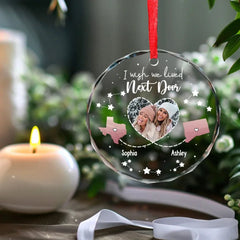 Custom Photo The Miles Between Us Don’t Change The Bond We Share - Bestie Personalized Custom Circle Glass Ornament - Christmas Gift For Best Friends, BFF, Sisters