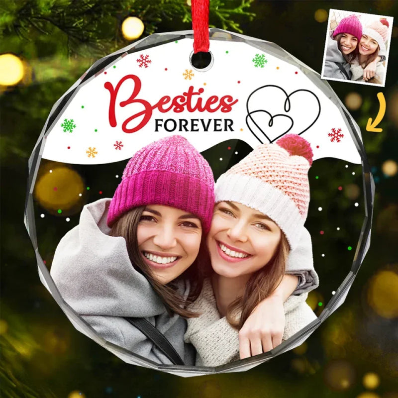 Custom Photo Your Vibe Attracts Your Tribe - Bestie Personalized Custom Circle Glass Ornament - Christmas Gift For Best Friends, BFF, Sisters, Coworker