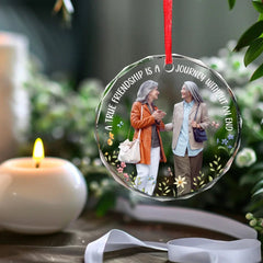 Custom Photo Our Friendship Is Timeless - Bestie Personalized Custom Circle Glass Ornament - Christmas Gift For Best Friends, BFF, Sisters