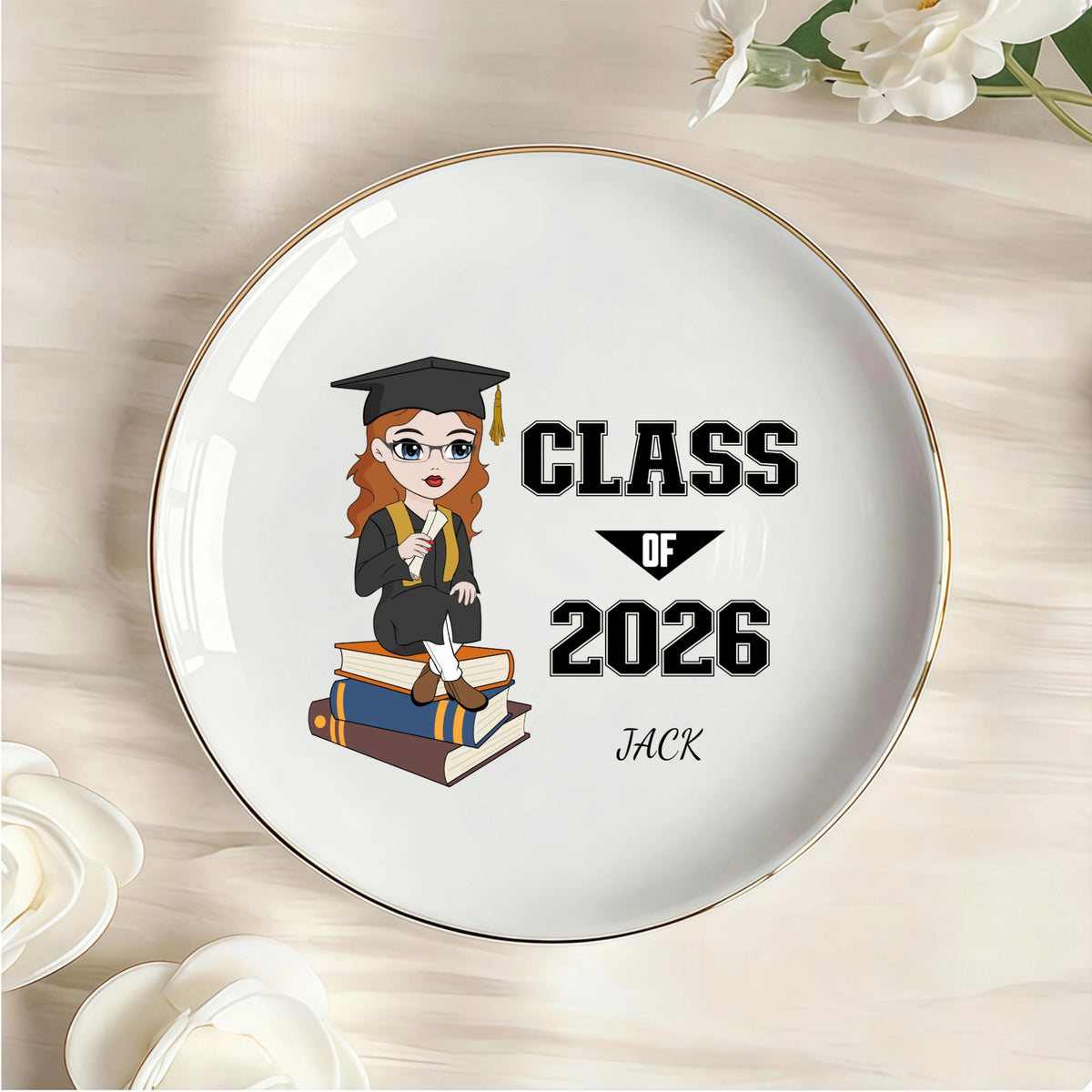Custom Class of 2026 Personalized Round Jewelry Dish