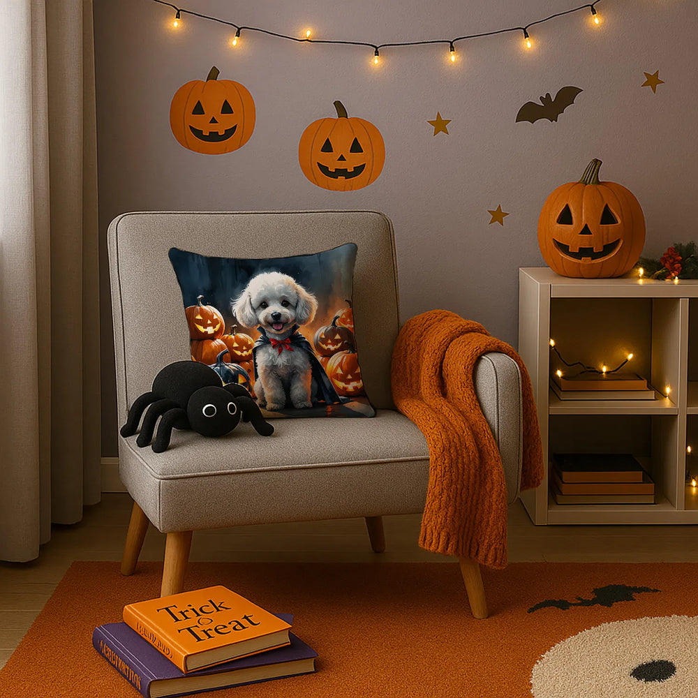 white poodle halloween throw pillow 14 x 14 inch with insert - product photo 3 of 8