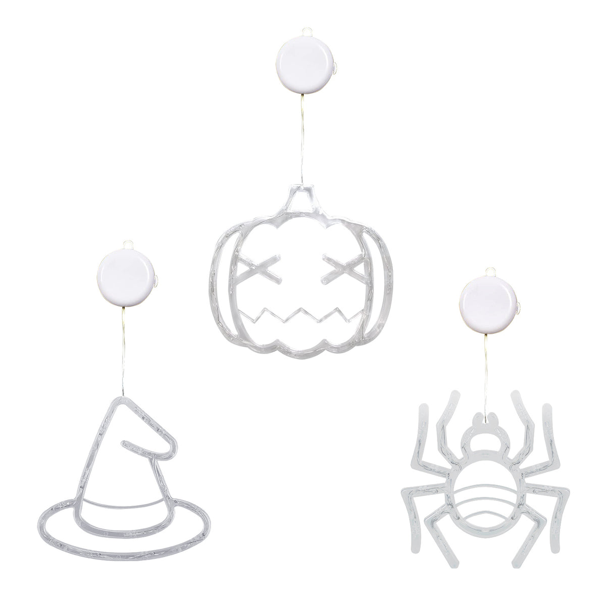 3 pack lighted window hangings in spider, witch hat and pumpkin - product photo 10 of 10
