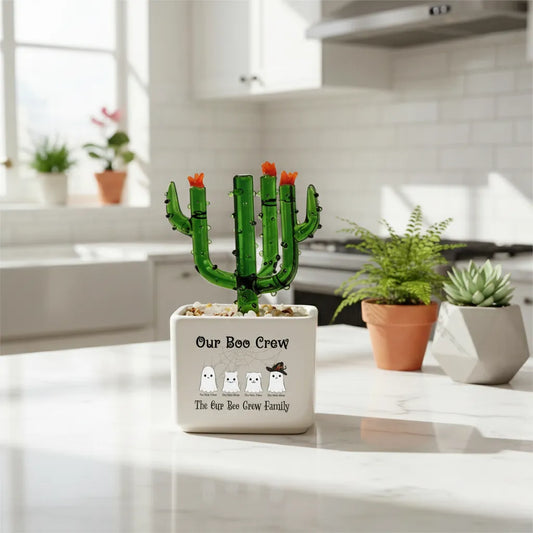 Customized Our Boo Crew Crystal Glass Cactus Ornament