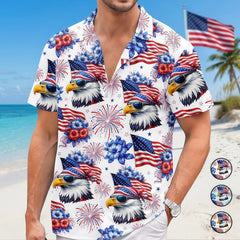 Patriotic Bald Eagle Sunglasses USA Flag Floral Hawaiian Shirt