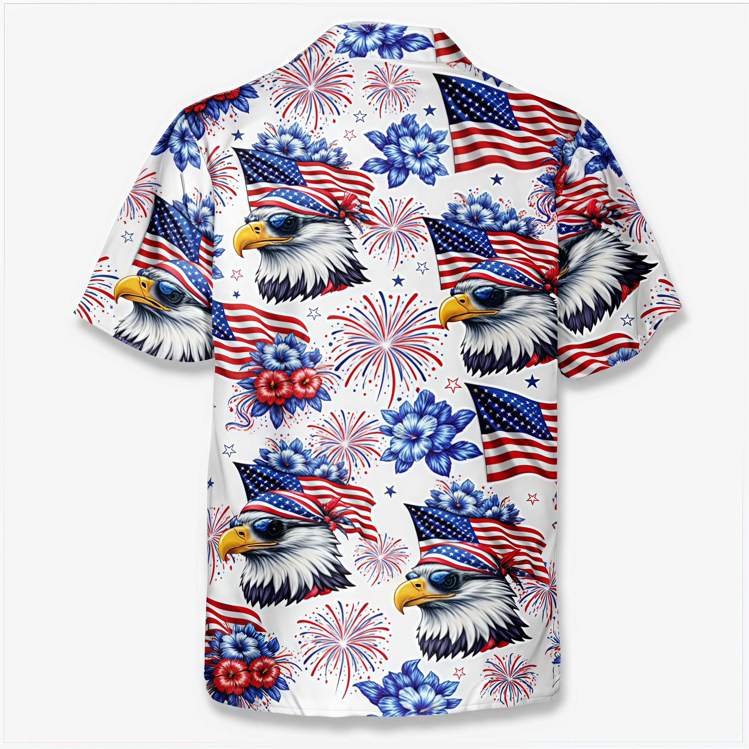 Patriotic Bald Eagle Sunglasses USA Flag Floral Hawaiian Shirt