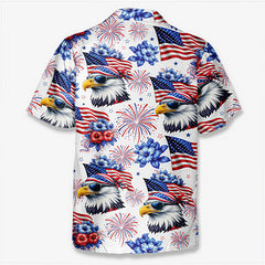 Patriotic Bald Eagle Sunglasses USA Flag Floral Hawaiian Shirt