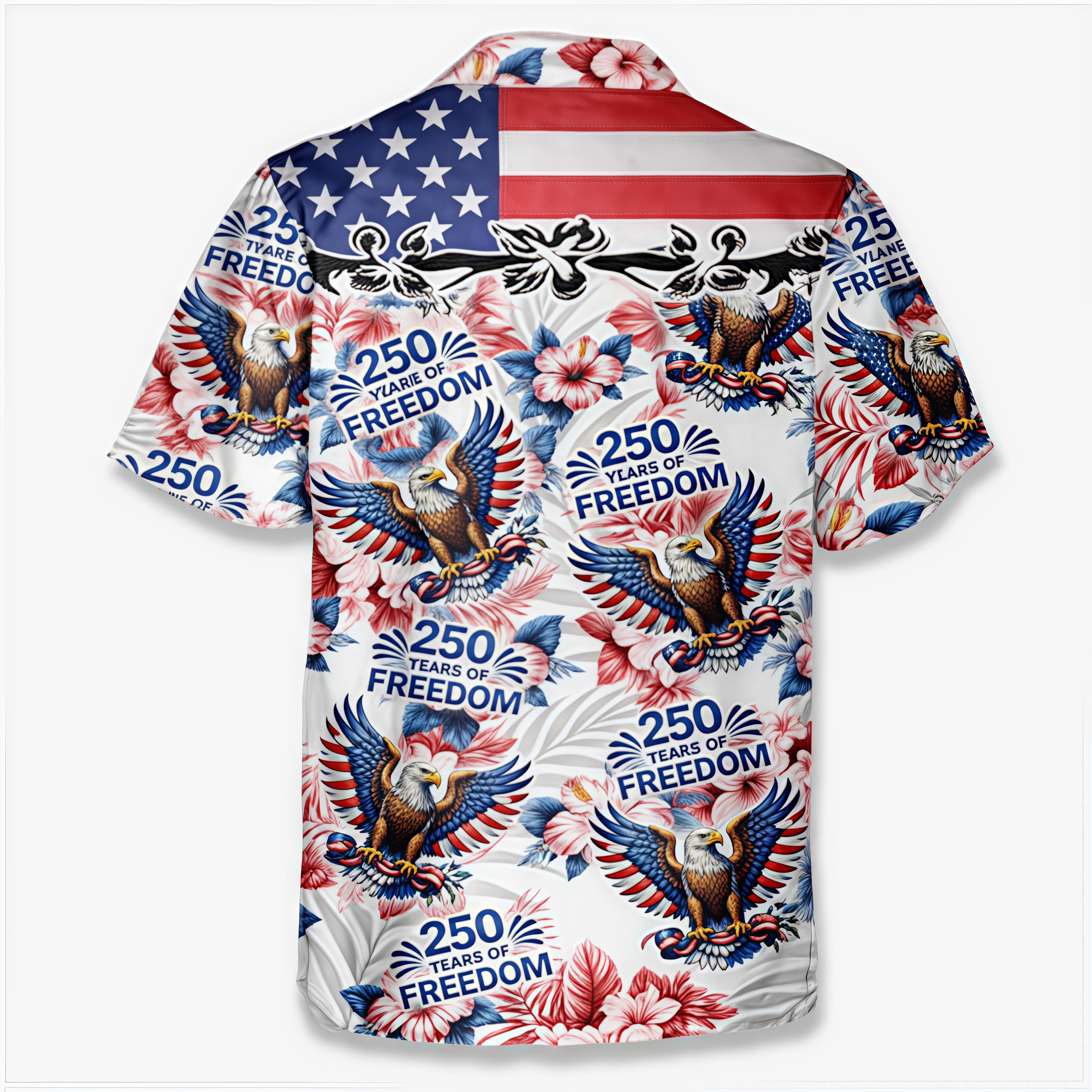 USA 250 Years of Freedom Bald Eagle Tropical Floral Hawaiian Shirt