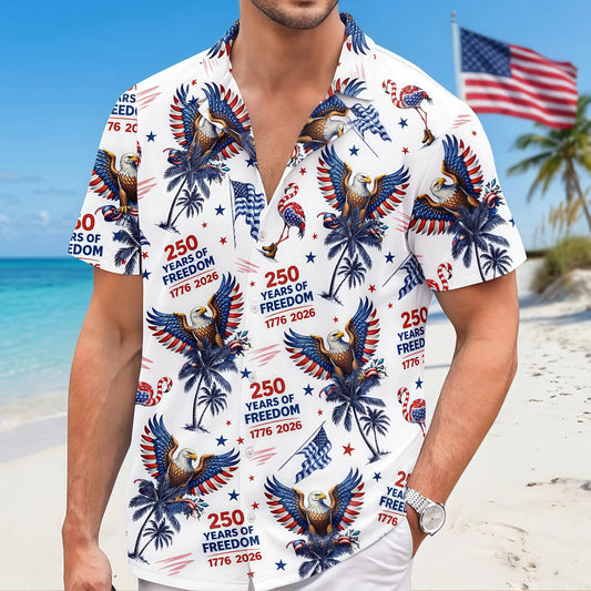 1776‑2026 250 Years of Freedom Eagle Flamingo Palm Tree Aloha Shirt